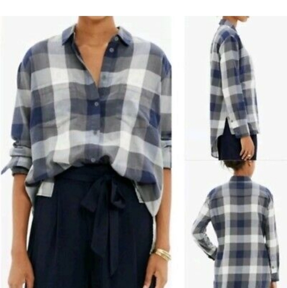 Madewell Tops - Madewell Blue Checked Oversized Boyfriend Shirt Sm